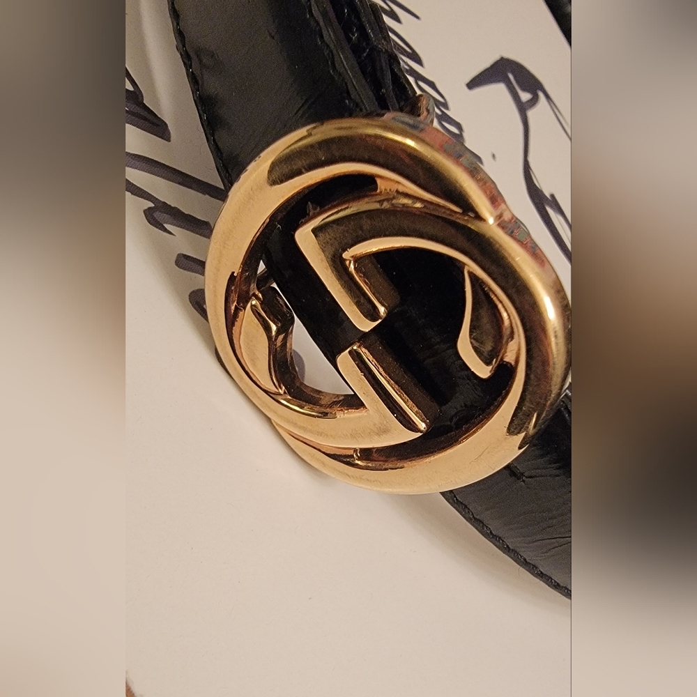 Gucci Black Leather Belt with Gold Buckle
